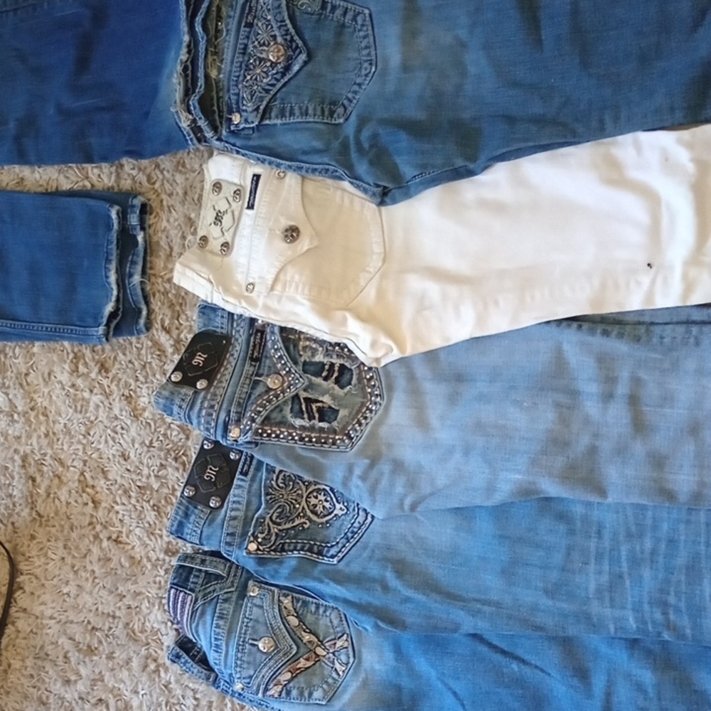 Miss Me Women's Boot Cut Jeans - Blue and White